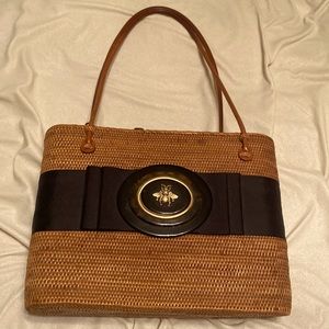 Rattan “Bee” purse. Bosom Buddy Bags. Upscale boutique.
